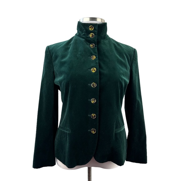 Lauren Ralph Lauren Velvet Blazer Jacket Holiday Green Button Size 16 H13855 - Picture 11 of 12